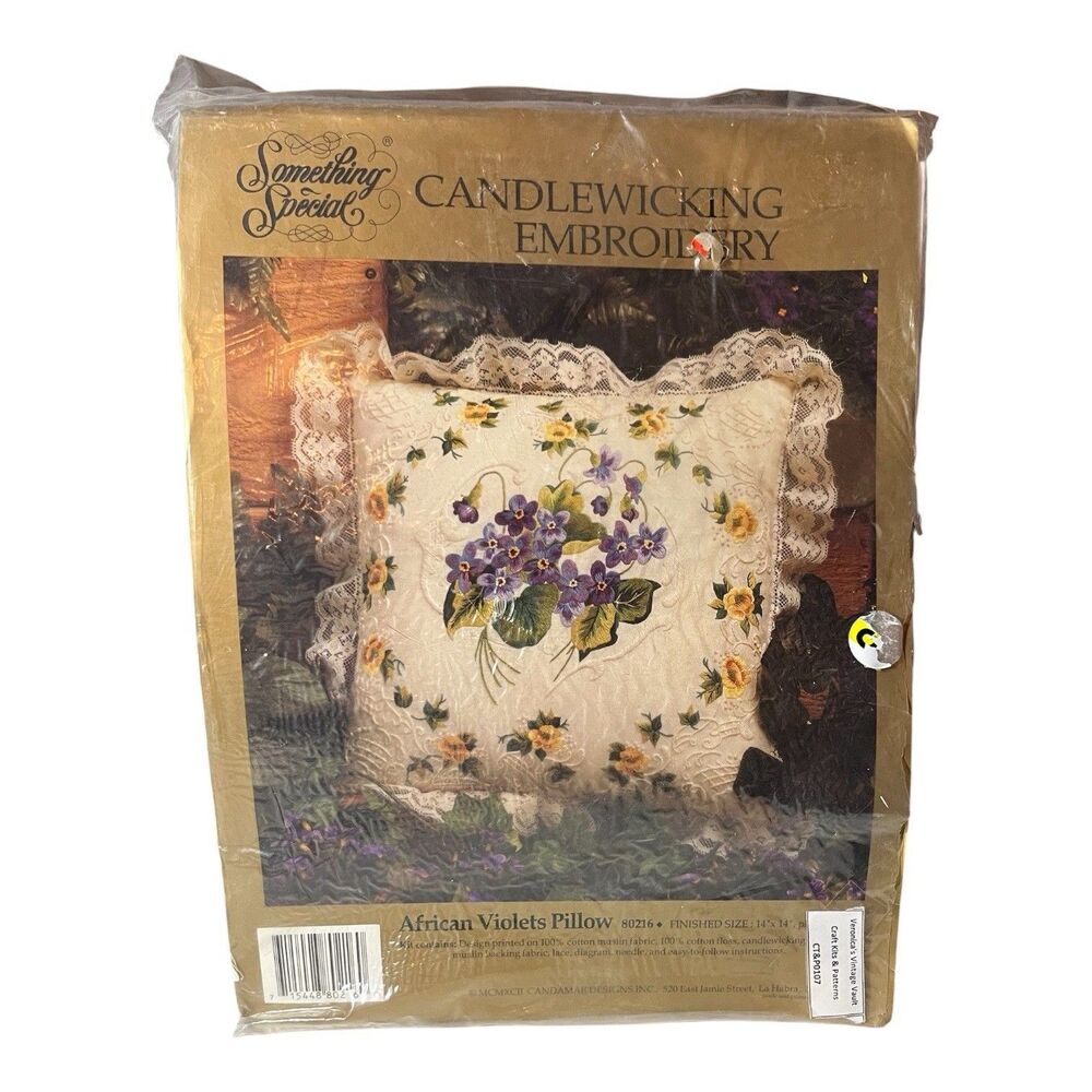 New Something Special Candlewicking Embroidery 80216 African Violets Pillow Open